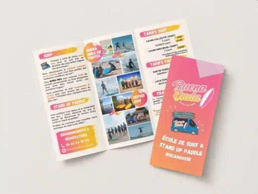brochure de l'école de surf de Biscarrosse Buena Onda