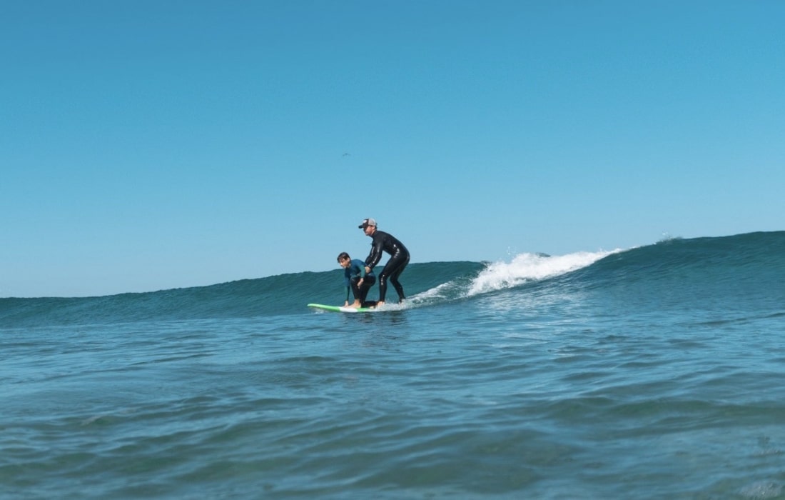 initiation surf pour enfant en tandem biscarrosse